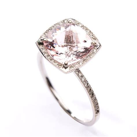 Cushion Cut Morganite Diamond Halo Ring Etsy Canada