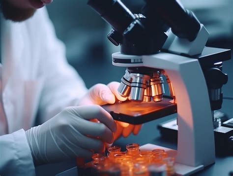 Técnico analizando una muestra de sangre en el laboratorio con un