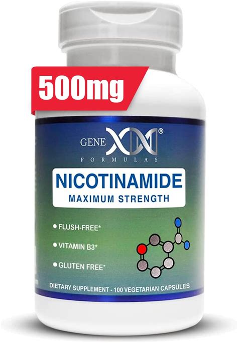 Genex Formulas Nicotinamide 500mg Vitamin B3 Flush Free Niacin Capsules For