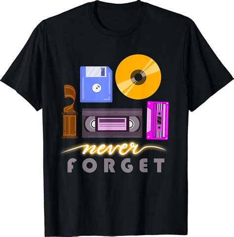 Never Forget Retro Vintage Cassette Tape Floppy Disk Vhs Cd T Shirt Black Small