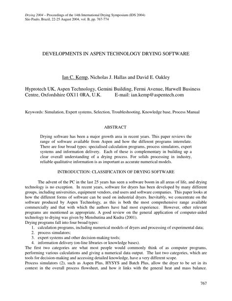 (PDF) Developments in Aspen Technology drying software