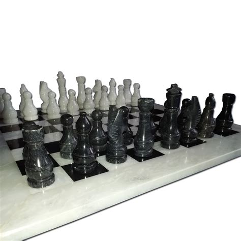 Handmade White and Black Marble Chess Game - Original Marble Chess Set