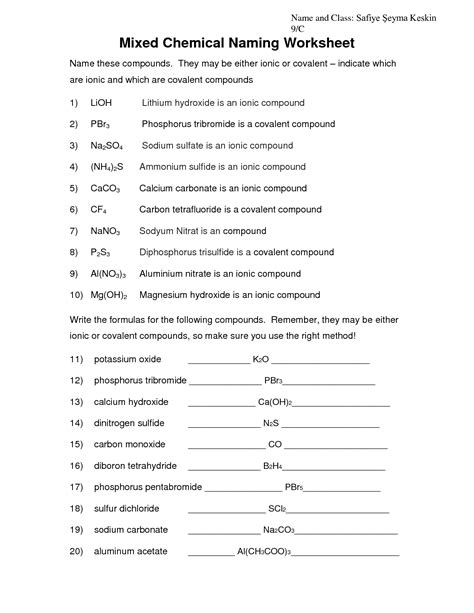 Ionic And Covalent Compound Naming Worksheet Printable Word Searches