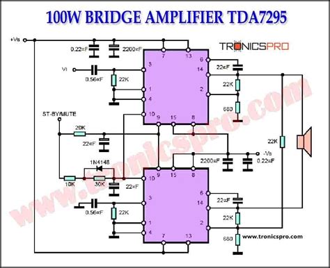 100W Bridge Amplifier TDA7295 Circuit Diagram TRONICSpro 45 OFF