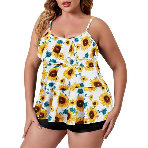 Zando Plus Size 2 Piece Tankini Bathing Suit Tops Tummy