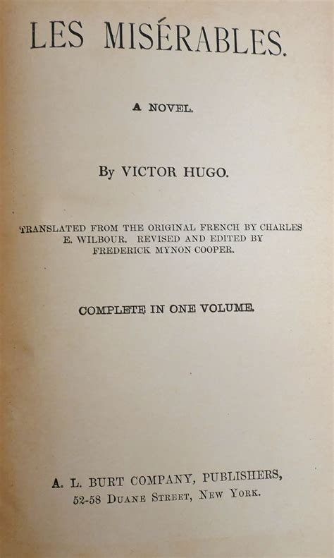 Les Miserables Complete In One Volume By Victor Hugo Hardcover First