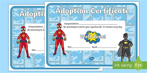 Adopt A Reading Superhero Certificate Professor Feito