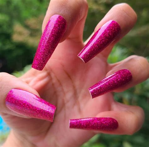 Hot Pink Glitter Tip Nails