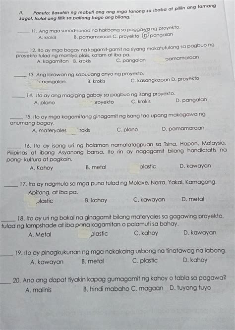 Panuto Basahin Ng Mabuti Ang Mga Tanong Sa Ibaba At Piliin Ang Tamang