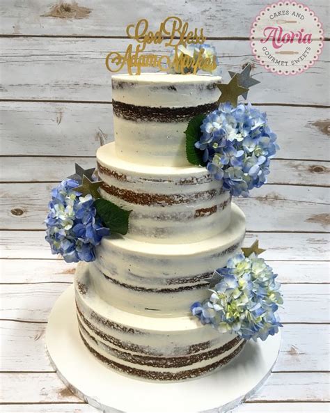 Naked Cake With Fresh Hydrangeas For Baptism Celebration