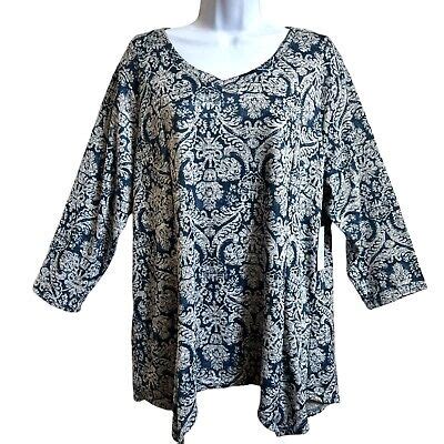 Croft Barrow Womens Blue Medalin Sleeve Tunic Top Size Xl Ebay