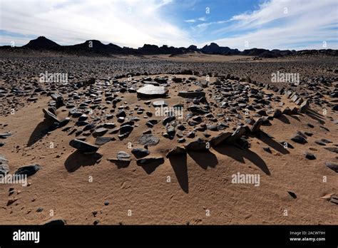 Ancient Saharan Burial Ground Array Of Stones Forming A Circle Around Graves Photographed In A