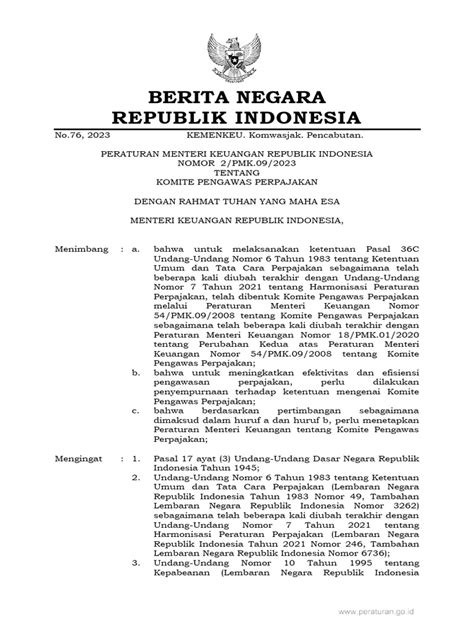 Permenkeu No 2 PMK 09 2023 Tahun 2023 | PDF