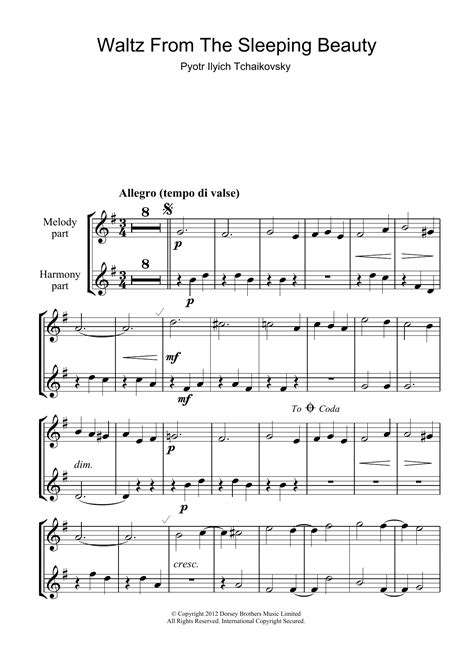 Waltz From The Sleeping Beauty By Pyotr Ilyich Tchaikovsky Sheet Music For Recorder At Sheet