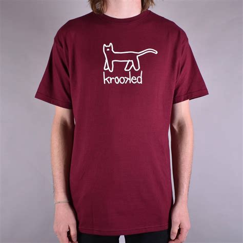 Krooked Skateboards Big Kat Skate T Shirt Burgundy Skate Clothing From Native Skate Store Uk