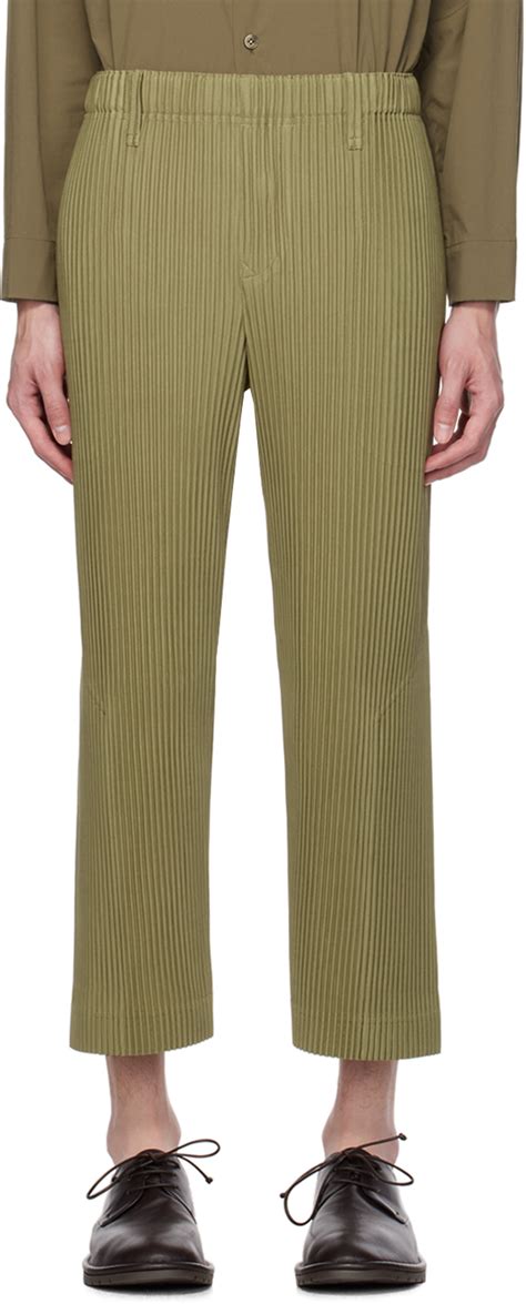 Homme Pliss Issey Miyake Khaki Tailored Pleats Trousers Homme Plisse