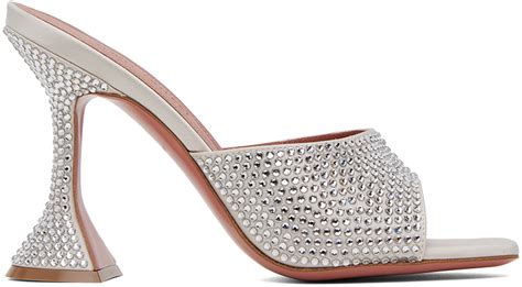 Silver Lupita Crystal Slipper Heeled Sandals By Amina Muaddi On Sale