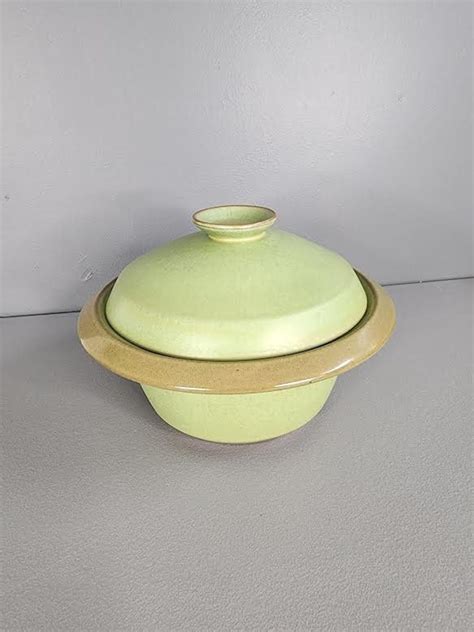 Large Frankoma Pottery 6v Prairie Green Bowl With Lid Etsy