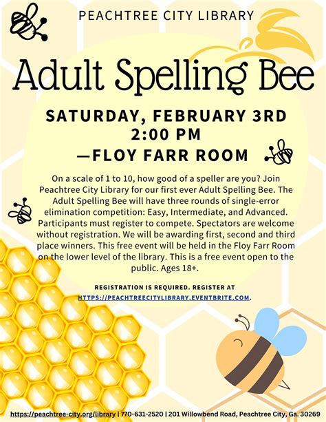 Adult Spelling Bee Peachtree City Library 3 February 2024 Allevents