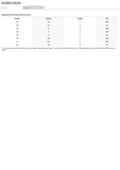 Women S Shoe Size Conversions Chart Vagabond Download Printable Pdf Templateroller