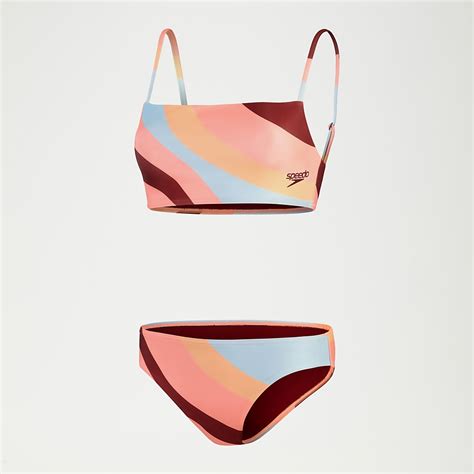 Women S Printed Adjustable Thinstrap Bikini Oxblood Coral Speedo UK