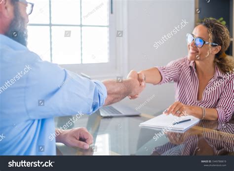 Smiling Caucasian Female Hr Manager Handshake Stock Photo Edit Now