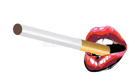 Labios En Rojo Con Vector Del Cigarrillo Ilustración Del Vector