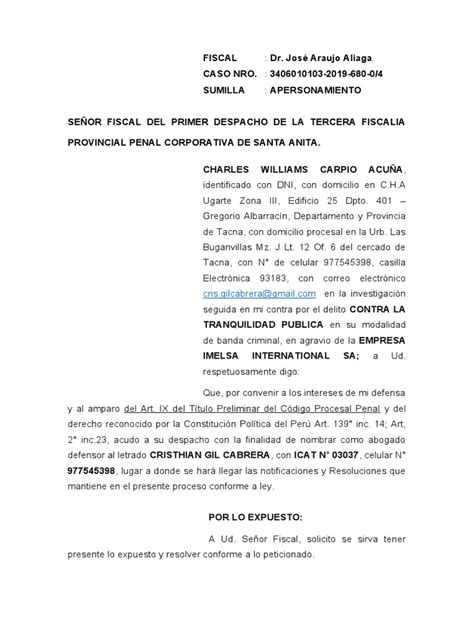 Solicitud De Nombramiento De Abogado Defensor Y Copia De Actuaciones En