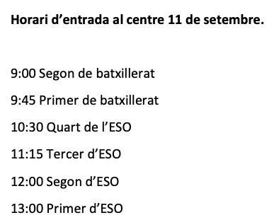 Horari Dentrada Al Centre 11 De Setembre IES PROFESSOR BROCH I LLOP