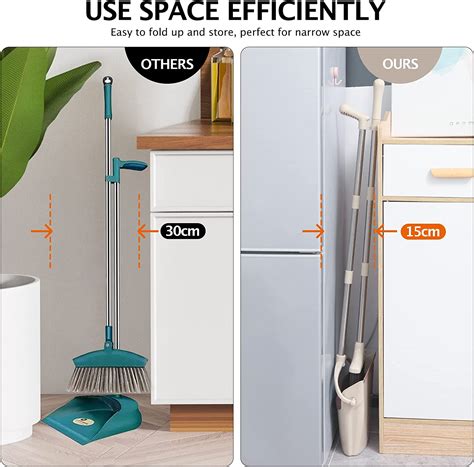 Xxxflower Broom And Dustpan Set With Long Handle Light Weight Stainless Steel Poles Stand