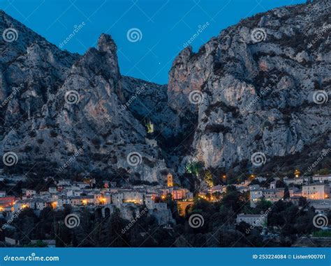 Moustiers Sainte Marie At Night A French Town In Provence France