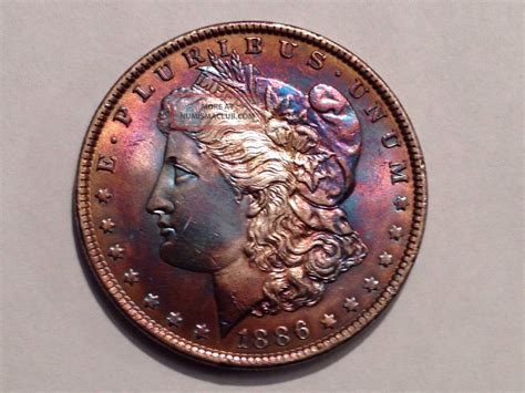 1886 Morgan Silver Dollar Bu Rainbow Toned Beauty