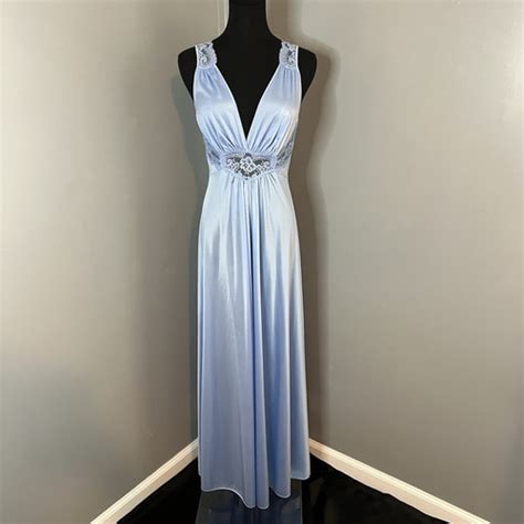 Vintage Olga Nightgown Blue Bodysilk Deep V Lingerie Size Large S Style Ebay