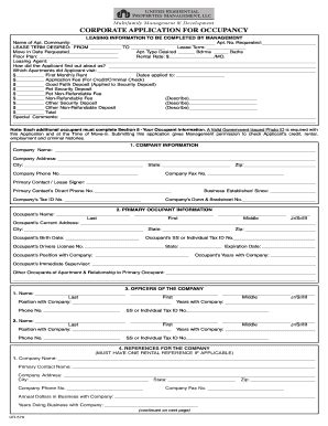 Fillable Online Corporate Application For Occupancy Fax Email Print