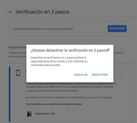 Cómo activar o desactivar la verificación de dos pasos en mi cuenta