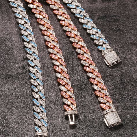 8mm Cuban Links Necklace Chain In White And Pink Bijouterie Gonin