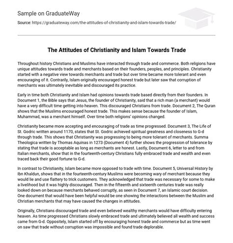 The Attitudes Of Christianity And Islam Towards Trade Essay Example