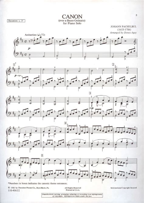 Pachelbel Canon For Piano Original Pachelbels Canon Piano Music Worksheets