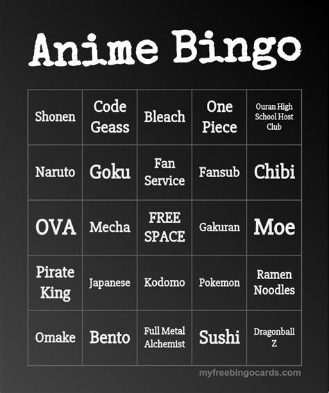 Free Printable And Virtual Bingo Cards Anime Diys Anime Crafts