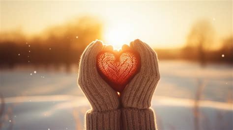 Premium Ai Image Woman Hands In Winter Gloves Holding Heart Symbol