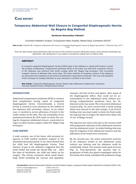 Pdf Temporary Abdominal Wall Closure In Congenital Diaphragmatic