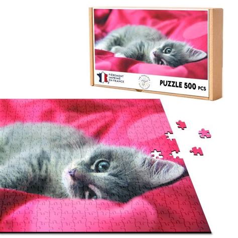 Puzzle Classique 500 pièces Chaton Gris Mignon Drap Rouge Cdiscount