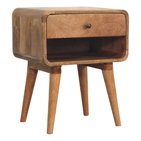 Versatile Curved Bedside Table Solid Mango Wood Oak Finish