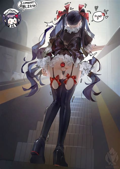 Yeougui Original Highres 1girl Anal Anal Object Insertion Ass Black Dress Black Hair