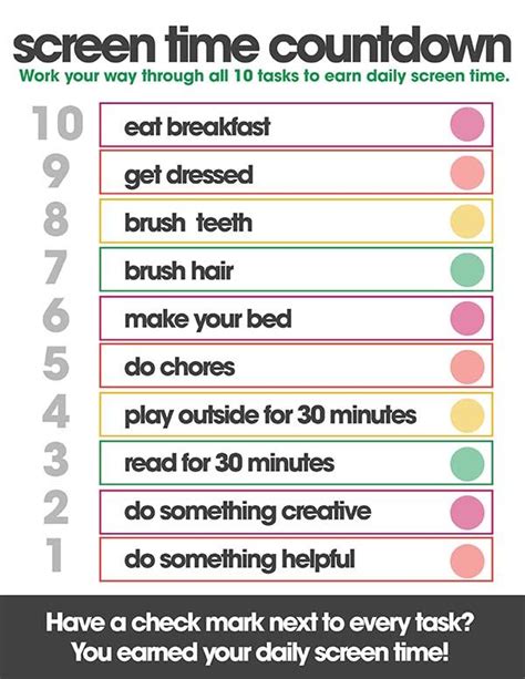 Free Printable Earning Screen Time Chart