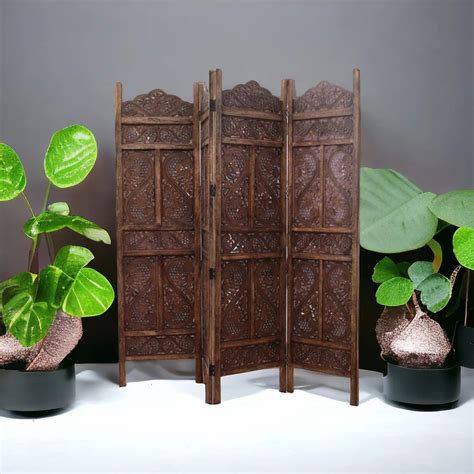 Brown Wooden Room Divider Room Partition Screen Panel In Zigzag