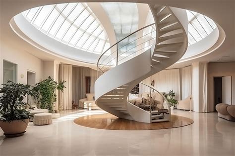 Premium AI Image | Interior of a modern hotel lobby with a staircase 3d ...