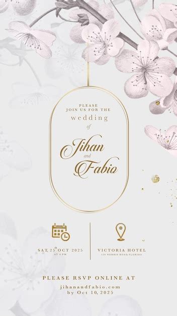 Invitation De Mariage Num Rique Avec Des Cerisiers En Fleurs Psd Premium