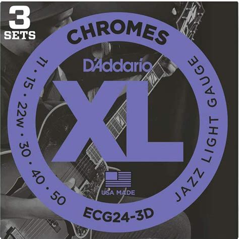 D Addario 3 Pack Chromes Flat Wound Electric Guitar Strings Ecg24 3d Jazz Light 11 50