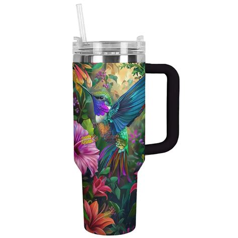 Floral Hummingbird Custom Stanley Quencher Oz Stainless Steel Tumbler